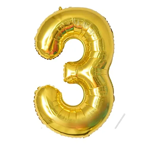 Geburtstag zahlen luftballon 3 jahre | Gold Folienballon 3 XXL -Riesen Folienballon in 40