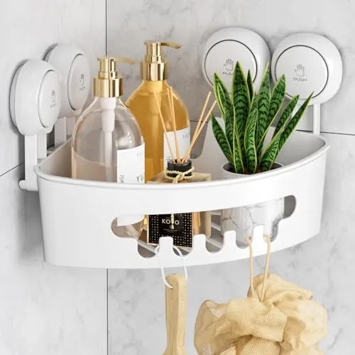 LEVERLOC Ecke Duschablage Saugnapf ohne Bohren Duschorganizer Duschregal Saugnäpfe Duschgel Halterung Abnehmbar Belastbarkeit 10 KG Wasserdicht Badregal mit Saugnapf für Shampoo und Duschgel