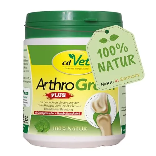 Arthrogreen plus (für Tiere) 330 g - Gelenkunterstützung für Tiere - Ergänzungsfuttermittel für Hunde und Katzen mit Grünlippmuschel, Hagebutte und Weidenrinde, unterstützt den Bewegungsapparat und fördert die Gelenkgesundheit.