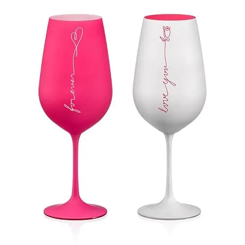 Weingläser Weinglas Love Kristallglas in pink-weiß 550 ml 2er Set Bohemia