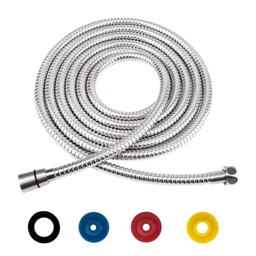 GEFIRE Duschschlauch, Edelstahl Brauseschlauch 5m, Verdrehschutz Universal Duschschlauch, mit 4 Wassersparer Durchflussbegrenzer, Standard 1/2