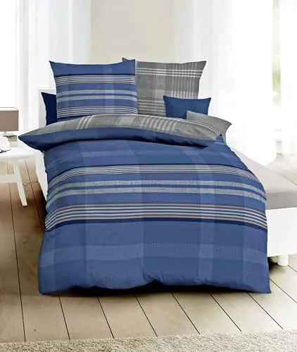 JACK by Kaeppel Fein Biber Wende Bettwäsche 2 TLG. Beyond Blau Grau Braun Weiß Streifen - Bettwäsche-Sets aus 100% Baumwolle, besonders weich und kuschelig, mit praktischem Reißverschluss für einfachen Bezug. Genießen Sie erholsame Nächte in stilvollem Design.