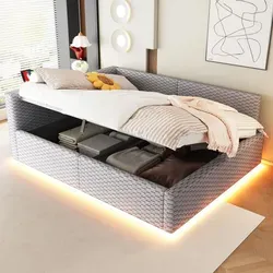okwish Polsterbett 140x200 mit Stauraum und LED-Beleuchtung – Grau
