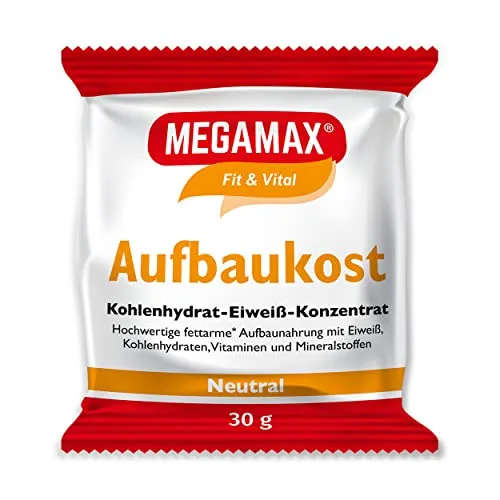 MEGAMAX Aufbaukost Neutral 30 g - Proteinpulver für Muskelaufbau - Kohlenhydrat-Präparate für einfache Gewichtszunahme und Muskelaufbau. Fettarmes, wohlschmeckendes Getränk mit Vitaminen und Mineralstoffen, ideal für Untergewicht und Erholung nach Behandlungen.