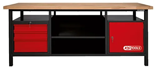 KS Tools XXL-Werkbank mit 3 Schubladen und 1 Tür - 865.0201 - Robuste Werkbank mit viel Stauraum, ideal für Werkstätten und Hobbybastler, sorgt für Ordnung und Effizienz.