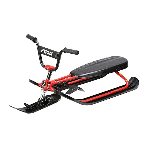 STIGA Snowracer Curve SX – Robuster Schlitten mit BMX-Lenker, Stahlrahmen, Bremse und Zugseilwinde – Lenkschlitten für Kinder ab 7 Jahren und Erwachsene, Max. 90 kg, Schwarz/Rot