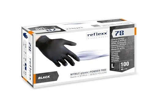 Reflexx R78, Schwarze puderfreie Nitrilhandschuhe Gr. 4, 100 Stück, Schwarz