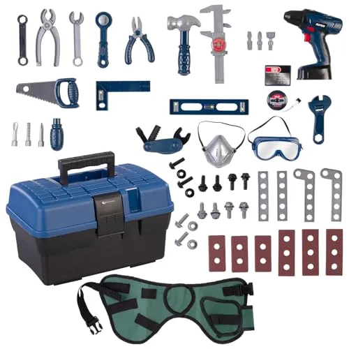 Playtastic Kinder-Werkzeugset: Werkzeugkoffer für Kinder, inkl. Werkzeugkasten und Bohrmaschine (Spiel-Werkzeugkoffer, Schraubendreher)