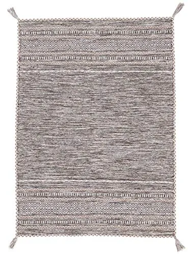 carpetfine Flachgewebeteppich Kelim Azizi Beige 60x110 cm | Moderner Teppich für Wohn- und Schlafzimmer