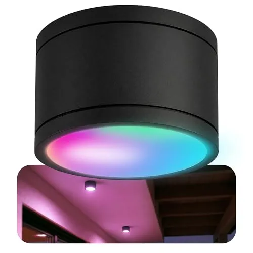 SSC-LUXon LED Außen-Deckenleuchte CELI-WX - Flache IP44 Deckenleuchte mit Smart WLAN LED, RGB & Weißtönen für Badezimmer und Wohnzimmer – ideal für Feuchträume und einfach per App steuerbar.