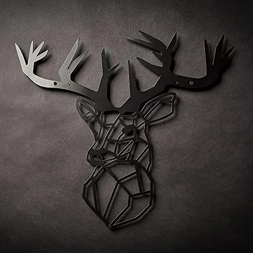 Hansmeier Hirsch-Wanddeko - Metall Schwarz - 42 x 47 cm - Wandskulpturen, stilvolle Metallhirsch-Dekoration für Innen und Außen, wetterfest und modern im Industrial Style.