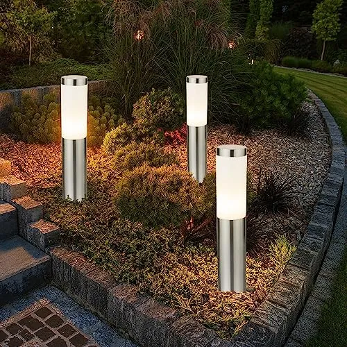 Edelstahl Außen Stehleuchte 3er Set, silber - Lampen für den Garten und Terrasse, wetterfest mit IP44, sorgen für stimmungsvolle Beleuchtung und moderne Akzente im Außenbereich.