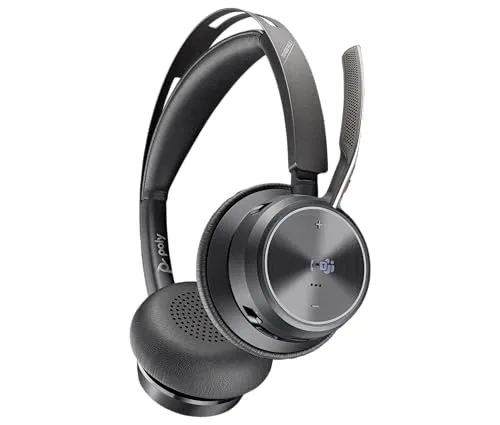 POLY Voyager Focus 2 USB-C Headset für Microsoft Teams, mit USB-C/A Adapter – Bluetooth, ANC, Acoustic Fence Technologie, bis zu 25 Stunden Sprechzeit, Schwarz