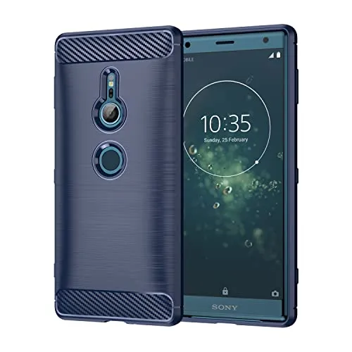Cruzerlite für Sony Xperia XZ2 hülle, Kohlefaser Textur Design Abdeckung Anti-Scratch Stoßdämpfung Schutzhülle für Sony Xperia XZ2 Case (2018) (Blue)