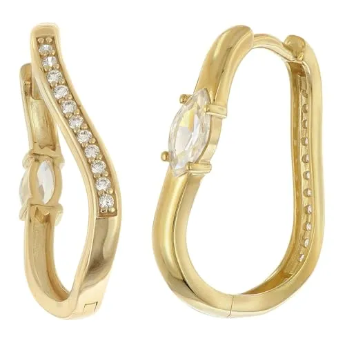 trendor Damen-Ohrringe 925 Silber Vergoldet Creolen mit Zirkonia liebevoller Ohrschmuck für Frauen, wunderschöne Geschenkidee, 21153