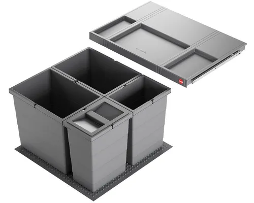 Hailo Allegro Einbaumülleimer 52L - Haushaltszubehör für individuelle Abfalltrennung in der Küche mit 4-fach System, einfache Montage und flexible Nutzung von Inneneimern.