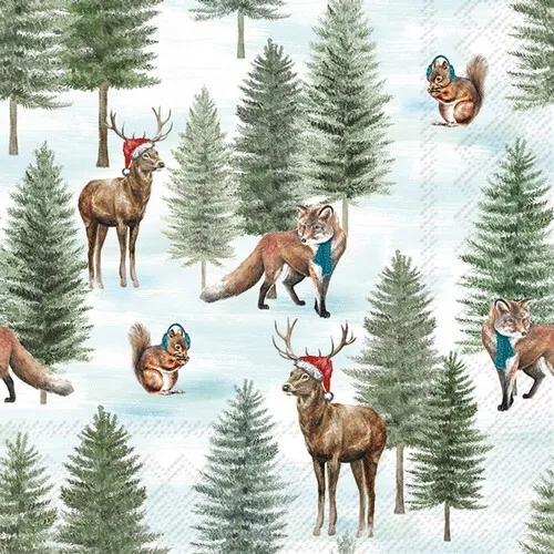 Servietten Nordic Winter Animals Wald Hirsch Tiere Winter Weihnachten 33x33cm 20