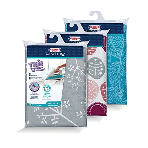 Domopak Living 8001410075239 Bügelbrettbezug Tris mit stirofix, Baumwolle, Sortiert, 55 x 140 x 0,5 cm