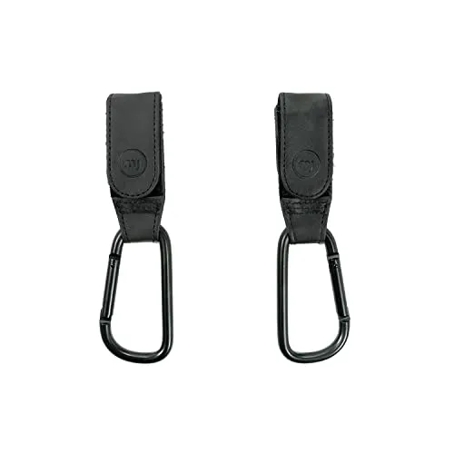 my junior® My Hooks Kinderwagen Haken | veganes Leder | belastbar bis 10kg | 2er Pack | universelle Passform mit Klettverschluss - Black