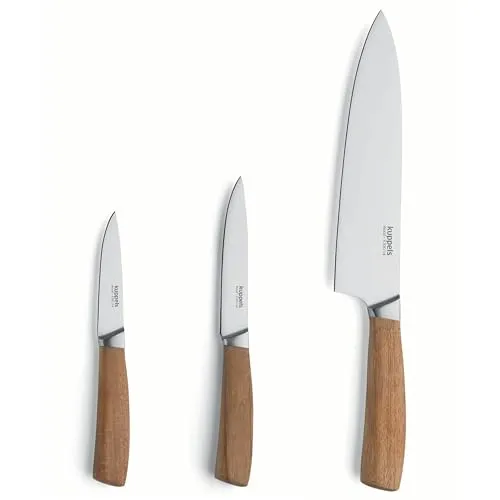Kuppels Messer-Set WOOD (3-tlg) - Scharf und Langlebig - Messersets mit ergonomischem Akazienholzgriff, ideal für präzises Schneiden in der Küche. Enthält ein Allzweckmesser, Kochmesser und Spickmesser.