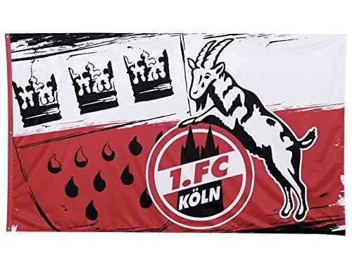1. FC Köln Fahne/Hissfahne 150x250 cm Wappen - Sport Sammlerstücke Fahnen, hochwertige Polyesterfahne mit Vereins-Logo und Stadtwappen, ideal für Fans und zur Dekoration.