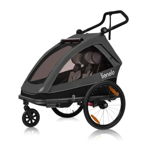 LIONELO CAMA Kinderanhänger 2-in-1 - Fahrradanhänger und Kinderwagen für 1-2 Kinder, optimaler Reisekomfort durch Federung und große Räder, sicher mit Allround-Sicherheitssystem.