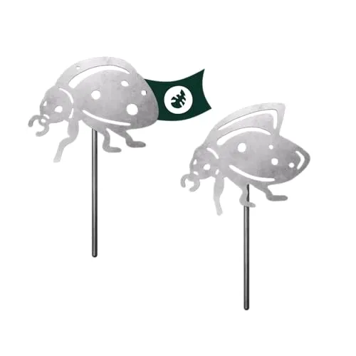 VERDOBA Marienkäfer Gartendeko Edelstahl - Silberne Marienkäfer Deko Garten - Marienkäfer Gartenstecker Set mit Antikfinish - Stabile Gartendeko aus Eisen - Deko für Garten, Balkon & Terrasse