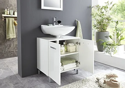 BMG Möbel Waschbeckenschrank Unterschrank Badschrank Badezimmer Schrank Waschbeckenunterschrank in Hochglanz weiß Softclose Einlegeboden Höhe 61 cm Breite 60 cm Tiefe 40 cm - Made in Germany