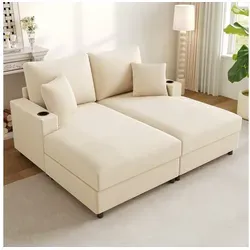 Beige Doppelschlafsofa mit Schlaffunktion und USB-Anschluss von Odikalo