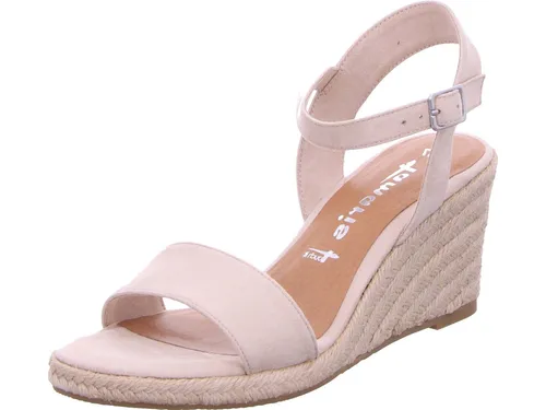Tamaris Damen Sandalette mit Keilabsatz, beige, 35 EU - Elegante Sandalette mit 7,5 cm Keilabsatz für optimalen Komfort. Aus hochwertigem, veganem Textil gefertigt und mit TOUCH-IT-Technologie für eine individuelle Passform. Perfekt für vielseitige Looks und stilvolle Auftritte.