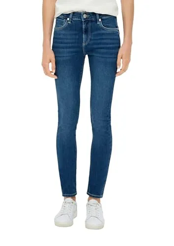 s.Oliver Damen Jeans 120.11.899.26.180.2061418, 55Z2 blau, 34/32 - Moderne Izabell Skinny Fit Jeans mit lässigem 5-Pocket Look und stilvollem Leder-Patch. Ideal für vielseitige Outfits und den täglichen Gebrauch.