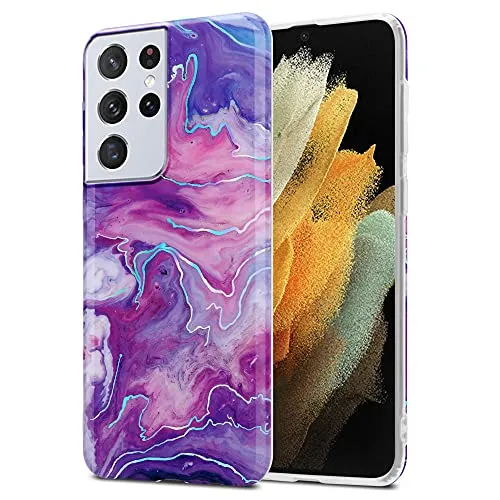 Cadorabo Hülle kompatibel mit Samsung Galaxy S21 Ultra Schutzhülle TPU Silikon Case Marmor Design Slim Kratzfest Weiche Gummi mit Rundumschutz Case Hülle für Galaxy S21 Ultra in Lila