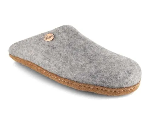 WoolFit Tibet offene Filzpantoffeln ohne Fersenrand zum schnellen Rein- und Rausschlüpfen, steingrau, Gr. 39