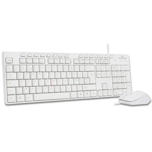 Bluestork Media Office Pack – Set mit kabelgebundener USB-Tastatur – ergonomische AZERTY und kabelgebundene Maus – Set aus Tastatur und Maus, leise, einfache Verbindung, Komfort – PC/Linux