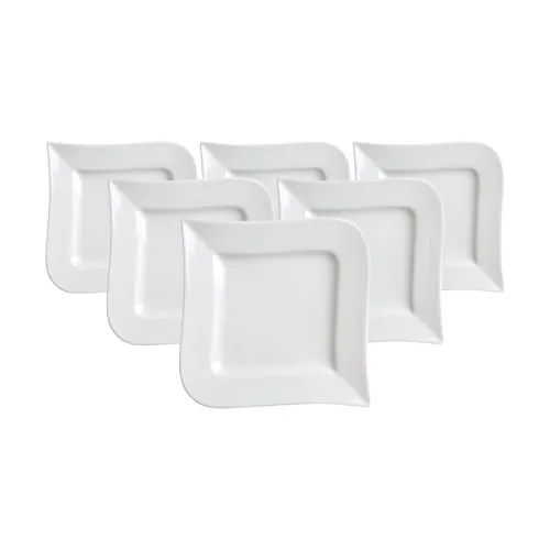 Ritzenhoff & Breker Melodie Beilagenteller 6er Set - Quadratische Porzellanteller (17 x 17 cm) mit extravaganten Formen, spülmaschinenfest und ideal für stilvolle Tischpräsentationen.
