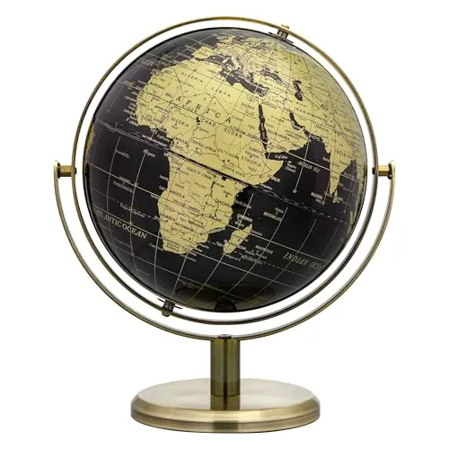 EXERZ 20 cm Globus Schwarz & Golden, 360 Grad Drehbar