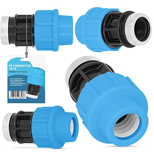 PE Rohr Kupplung Verschraubung PN16 (25 mm x 1/2'' IG) Klemmverbinder Verlegerohr Fitting Wasserrohr Verbinder Garten Wasserleitung Bewässerungssystem Versorgungsleitung Pipeline Sprinklersystem
