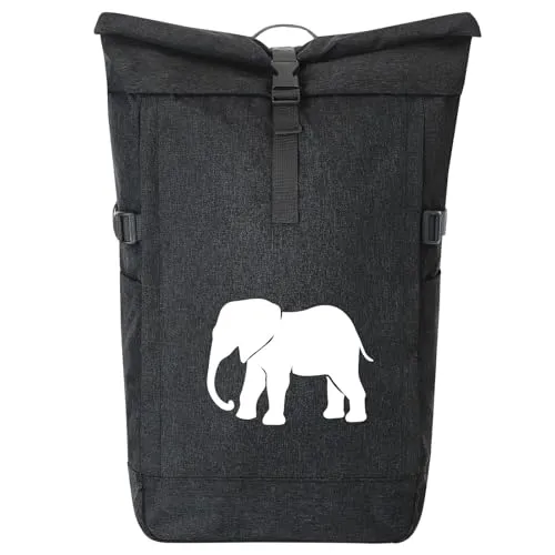 Huuraa Kurierrucksack Elefant Silhouette Geschenk 30-44 Liter Black Melange Fairtrade Rolltop Rucksack Elefant Geschenkidee