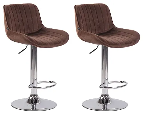 CLP 2er Set Barhocker Lentini Samt - Drehbar & Höhenverstellbar, Braun Chrom - Barhocker mit bequemer Samtpolsterung, höhenverstellbar und 360° drehbar, ideal für stilvolle Esszimmergestaltung.