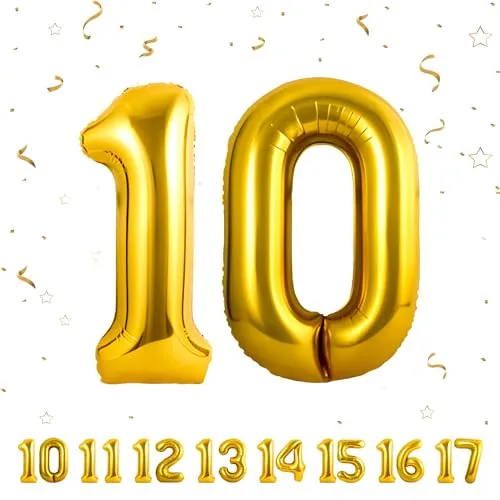 Geburtstag Deko zahlen luftballon 10 jahre | Folienballon Gold