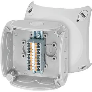 Hensel DK 0202 P Kabelabzweigkasten IP66 grau - Robuster Kabelabzweigkasten von Hensel, ideal für Wand- und Deckenmontage. Mit Push-in-Klemmen für einfache Installation und hoher Schutzart IP66.