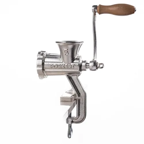 Porkert Fleischwolf manuell Größe 5 aus Gusseisen - Fleischwölfe: Hochwertiger manueller Fleischwolf aus Gusseisen, ideal für vielseitiges Zerkleinern von Fleisch, Gemüse und Obst. Langlebig und platzsparend für jede Küche.