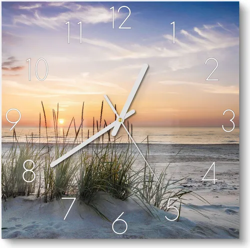 DEQORI Glasuhr Sonnenuntergang am Strand 30x30 cm in blau von DEQORI