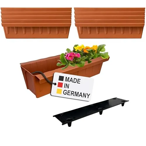 BURI Blumenkästen-Einsätze 10er Set | 37,3cm Terrakotta mit Hängesystem - Blumenkästen für Europaletten, inklusive Bewässerungsmatte für optimale Pflanzenpflege. Ideal für Balkone und Hochbeete – stabil und wetterbeständig.
