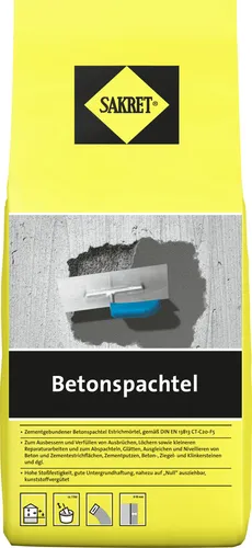 SAKRET Betonspachtel 5 kg - Hochwertiger Betonspachtel für glatte Oberflächen, ideal für Renovierungen und Reparaturen, 5 kg für umfangreiche Anwendungen.