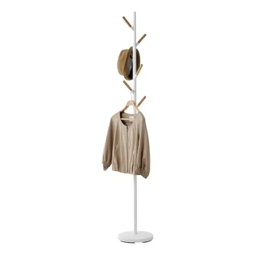 Yamazaki 2814 PLAIN Garderobe - Minimalistischer Garderobenständer aus Stahl und Holz, ideal für Jacken und Accessoires. Elegantes Design, perfekt für jeden Raum. Maße: 28 x 28 x 177 cm.