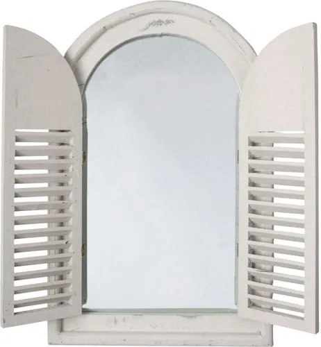 esschert design Wandspiegel mit Klappläden - Spiegel im Landhausstil, ideal für Garten und Terrasse, mit beweglichen Lamellenfensterläden für einen romantischen Look.