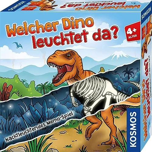 KOSMOS Welcher Dino leuchtet da? Kartenspiel - Gesellschaftsspiel für Dino-Fans, fördert das Gedächtnis und macht das Lernen über Dinosaurier spielerisch und unterhaltsam.