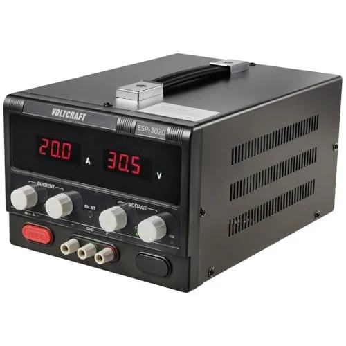 VOLTCRAFT Labor-Netzteil ESP-3020 - Labor-Netzteil in schmaler Bauform, einstellbar von 0 - 30 V/DC und 0 - 20 A, ideal für präzise Laboranwendungen.