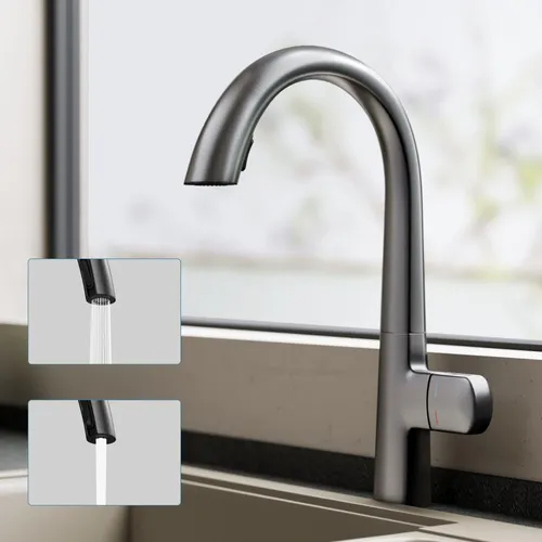 doporro Hochdruck Wasserhahn Küche mit Ausziehbarem Vollmessing-Körper